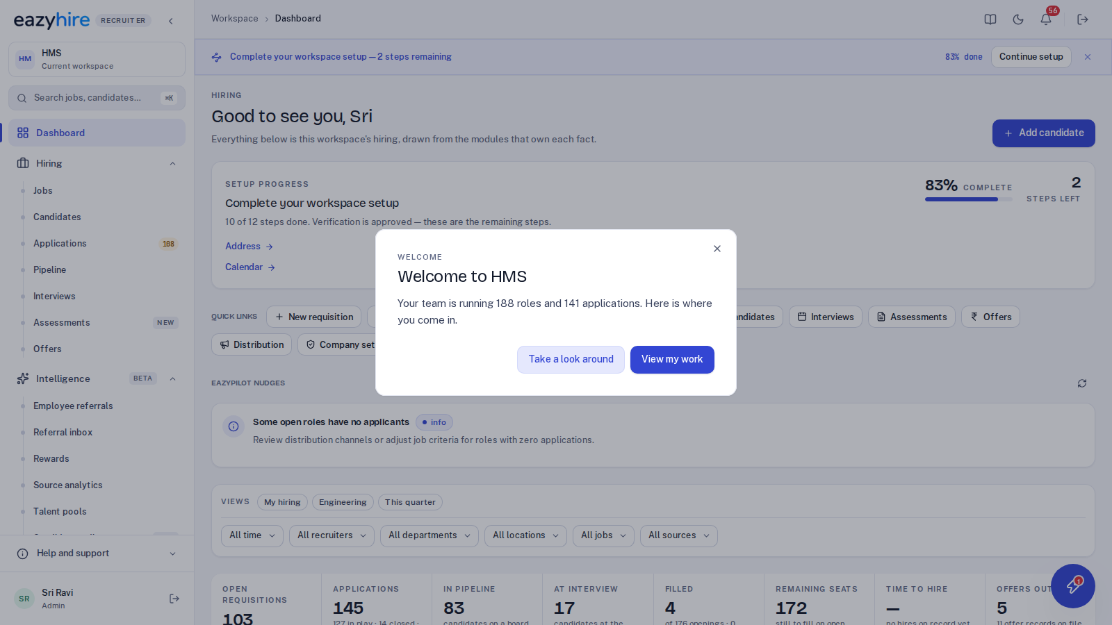 EazyHire recruiter workspace